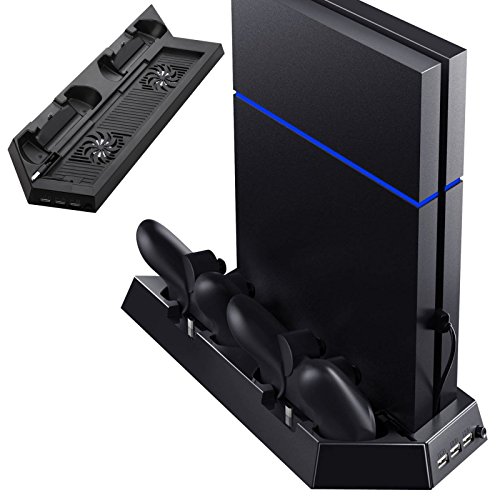 Bestyu Двойна Охлаждащ Вентилатор Вертикална Поставка с Дистанционно Управление, Зарядно Устройство за Sony Playstation 4 PS4