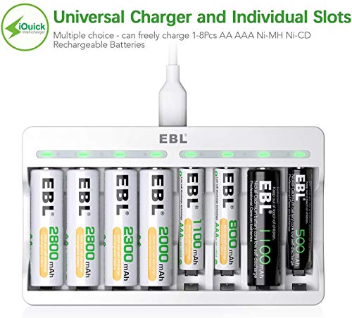 EBL Акумулаторни батерии тип AAA 1100 mah (8 точки) и 8 Слотове Независим Зарядно устройство тип АА ААА с функция за бързо зареждане