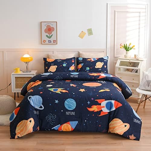Комплект спално бельо NTBED Galaxy Space за Момчета И Момичета, Детски комплекти Спално бельо Rocket Planet от леката Микрофибър