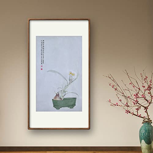 Цвете Нарцис Китайска Живопис Ръчно Рисувани Стенни Изкуството на Източна Четка За Миене на Мастило Акварел Декор за Спалня Хол (35 × 21 инча, без рамка)