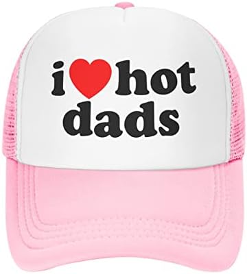 I Love Heart Hot Dads Шапка Унисекс За Възрастни Шапки шофьор на камион Регулируема Шапка за Възрастни Класически Рибарски Шапки