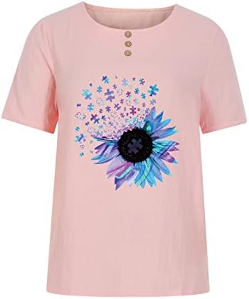 Тениска За Момичета 2023, през Цялата Деколте с Къс Ръкав, Деколте Лодка, Бельо Памучен Блуза, Копчета, Тениска с Графичен Дизайн