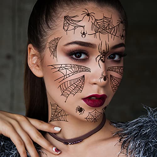 SHANGJIN Sheets Стикери с Татуировки на лицето под формата На Паяци на Хелоуин, Реалистична Паяжини, Временни Татуировки с Паяци,