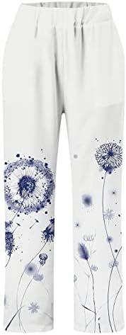 Дамски Ежедневни Панталони от памук и Лен, Удобни Летни Плажни Панталони на Цветя Принтом Еластичен Колан, Дишащи Панталони в стил