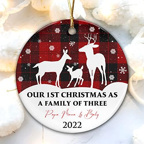 Обичай 2022-2023 Първата Ни Коледа в семейство от три Украшение Дете с родителите си Ново Бебе Новородено Мама Татко, Мама, Татко,