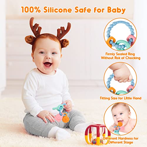 Играчки-прорезыватели NPET за дете 0-6/6-12 месеца, Меко и удобно Силикон пръстен за никнене на млечни зъби, играчки за никнене