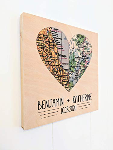 Персонализираната Карта на Сърцето Арт Подарък за Участието Уникален Сватбен Подарък за Двойки Дървени Подарък за 5-тата Годишнина от Сватбата