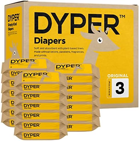 DYPER Вискоза от Бамбук Бебешки Пелени Размер 3 + 18 Опаковка Мокри Кърпички | Естествени съставки|, Изработени от материали на