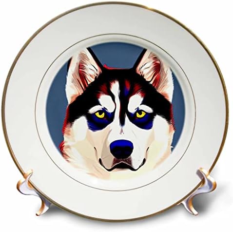 Триизмерен портрет на Красива куче порода хъски за подарък плочи Сиво-синьо дигитално изкуство (cp-376167-1)