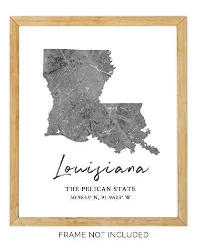 Стенен разпечатки с карта на щата Луизиана - Силуэтный Декоративен разпечатки с размер 8x10 с координатите. Ще се превърне в чудесен