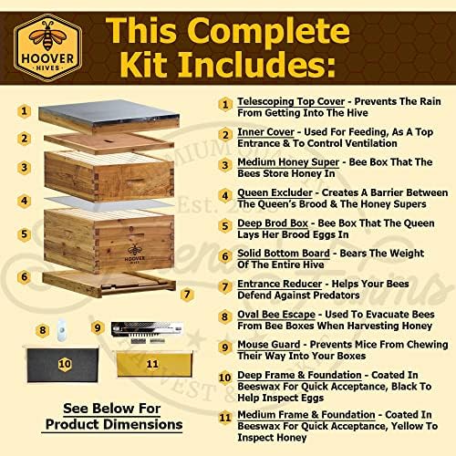 Стартов комплект за пчелните кошери Hoover Уртикария на 10 кадъра за пчеларите - Комплект за пчелните кошери Langstroth Идва с 2