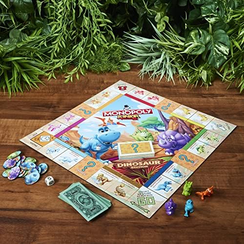 Настолна игра Monopoly Junior Динозавър Edition, Детски игри, Забавни Играчки с Динозаври, Настолна игра с Динозавър за 2-4 играчи,