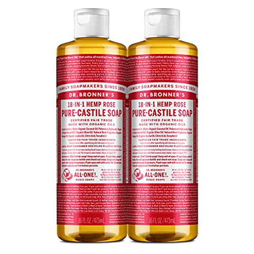 Течен сапун Dr. Bronner's -Pure-Castile (Розово, 16 унции, 2 опаковки) - Произведено на базата на органични масла, на 18-в-1 на Приложение: За лице, тяло, коса, измиване, домашни любимц?