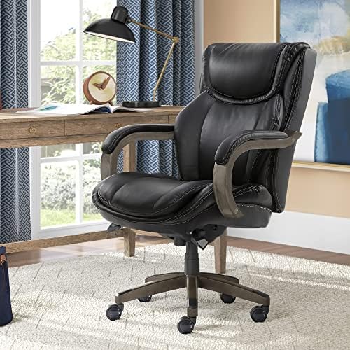 La-Z-Boy Harnett Big & Tall Удобни възглавници за офис мениджър, Ергономичен стол с висока облегалка и подлакътници от масивна дървесина,