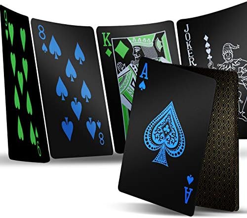 INTEGEAR 2 Тестета Пластмасови карти за игра, Пластмасови Водоустойчива Черна Карта Премиум-клас за игра на Покер, Професионална Луксозна Тесте карти за Възрастни