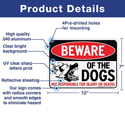 Знак Пази се от кучето Не носи отговорност за наранявания или смърт, Метален знак от алуминий с размер 10x7 инча, без ръжда, отразяваща