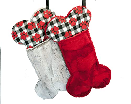 Коледни чорапи с отпечатък от лапа в клетката Бъфало за кучета (Чернобурка Минки)