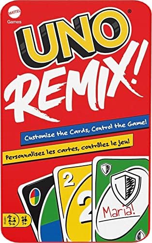 Mattel Games UNO Remix игра на Карти за семейни вечери с потребителски опции и карти за запис в база за 3-6 играчи