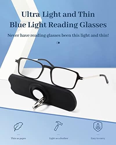JENRICH Тънки и Компактни Очила за четене за мъже, Тънък Джоб Блокиращ Синята Светлина Четец, Преносим Плосък светлина, Защита От