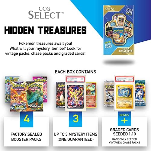 CCG Изберете Hidden Treasures Mystery Box | 4 Бустера | + Гарантирани бонус точки | е Съвместим с карти на Покемон