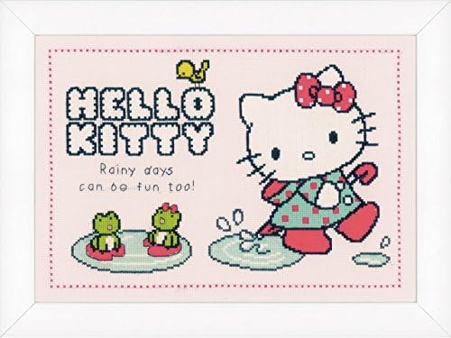 Vervaco PN-0151913 14 Дъждовни дни Hello Kitty в комплект за бродерия на кръстат бод Aida, 13,6 с 9,6, Многоцветен
