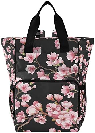 Чанта за Памперси, Раница за детски Чанти за смяна на Пелени, Многофункционална раница за пътуване с розово цвете Череши (11) (238rh7h)
