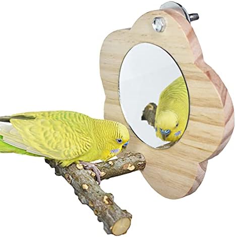 Голямо Огледало за Птици с Насестом, Натурална Поставка за Папагал, Дървена Пръчка, Играчки за Малки Папагали, което се канарче,