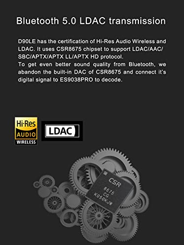 За заливката D90LE ES9038PRO LDAC КПР С пълен баланс, подкрепа за Hi-Fi DSD512, вграден PCM768 khz, RCA, XLR, предусилвател, Декодер