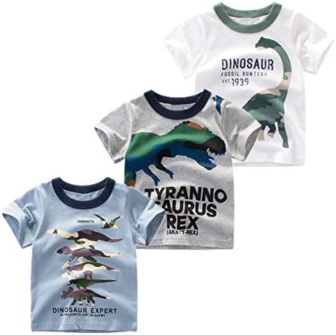 Тениски с къс ръкав и кръгло деколте с Динозавром за момчета Nuziku, 3 опаковки, Размер тениски 2-6 години