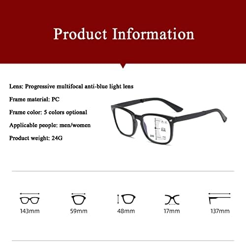 Постепенно многофокусные очила за четене, Гъвкава, лека дограма TR90, Блокер синя светлина Очила за четене от компютър (Цвят: 2, размер: + 1.0)