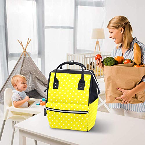 Раница-чанта за Памперси LORVIES Yellow White Dots, Многофункционална чанта с Голям Капацитет