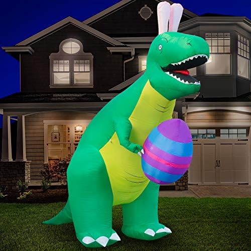 Holidayana 8ft Великден Надуваем Заек T-rex - Надуваем Великден Декоративен динозавър-зайо на открито с Яйце, надуваем декорация