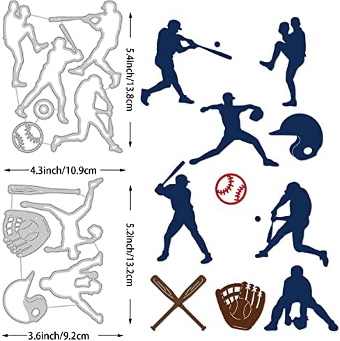 BENECREAT 2 бр. Шаблони за рязане на Бейзболна тема, Шаблони за рязане на метални модели матрица за Бейсболистов, Инструменти за
