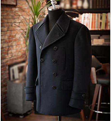Мъжки Вълна палто за Зимата Черно Двубортное Дълго Палто С V-Образно ръкав, Ежедневното Модно Красиво палто