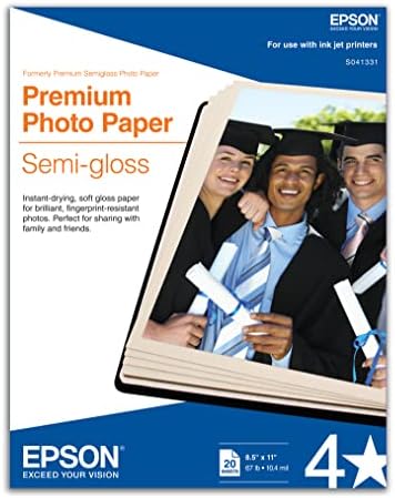 Фото хартия Epson Premium полу-гланц (8,5x11 инча, 20 листа) (S041331), бяла
