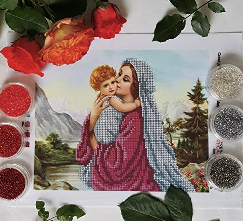 Комплект за бродиране с мъниста Богородица и Младенецът Бродерия на кръстат бод от Мъниста Богородица Във DIY комплект Религия Дева