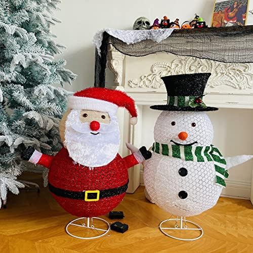 Поп Сгъваем Коледа, Снежен човек и Дядо Коледа с 100LED-осветление за Празнична коледна украса, за празнични партита, Коледни двор, градина - Комплект от 2