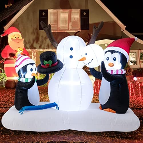 Коледа Надувное украса Kurala под формата на Снежен човек и Пингвина, с Дължина 7 метра и Височина 5,4 Метра, Коледни Надувное Украса