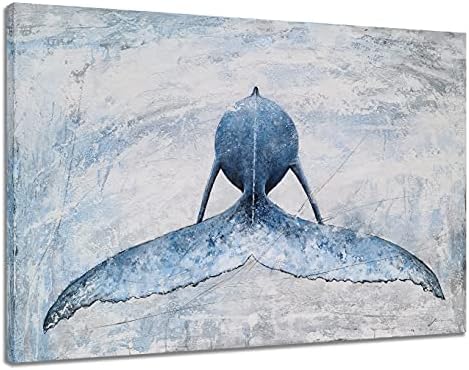 SYGALLERIER Крайбрежно Стенно изкуство върху Платно - Картини със сини и бели Китове - Модерни, Абстрактни Изображения, Тропически