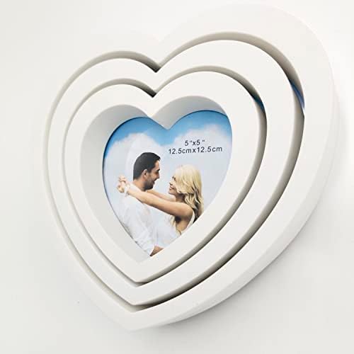ZXT-parts Рамка за снимки във формата на сърце в Бял цвят с размери 3, 5x5 инча, 6x6 инча, 7x7 см.Пластмасова рамка за снимка, Пластмасов