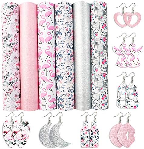 David accessories Листа Плат от Изкуствена Кожа с Флорални Принтом Фламинго, Светли Перли, със Светъл Плътен Цвят, 6 бр 7,7 x 12,9