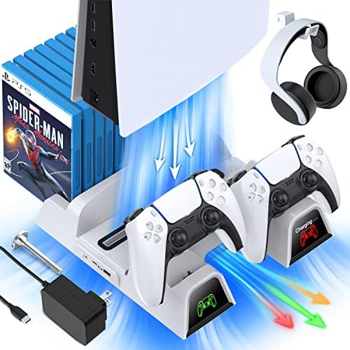 Смукателна Охлаждаща станция OIVO PS5 Stand с ac адаптер, зарядно устройство, контролер PS5 за конзолата Playstation 5, Поставка за вентилатор за охлаждане PS5, Аксесоари за зарядн?