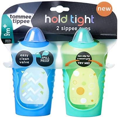 Детска чаша-sippy Tommee Tippee Hold Tight, от 9 месеца, лесен за почистване, 11 унции, 2 парчета (опаковка от 4 броя) (Цветовете