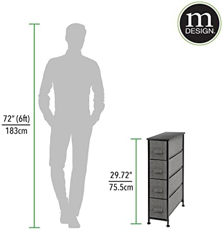 mDesign Тесен Скрин-кулата за съхранение на неща с 4 Подвижни Плат чекмеджета - Стоманена Рамка, Органайзер с дървени плотове за