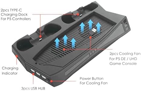 Поставка за вертикално вентилатора за охлаждане TX МОМИЧЕ с Двоен контролер, Зарядно Устройство, Поставка за конзола с 3 порта за 5 /PS5 (Размер: 3000 об/мин)