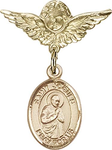Иконата на детето Jewels Мания за талисман на St. Исаак Jogues и икона на Ангел с крила | Икона детето си от 14-каратово злато с