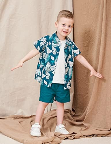 bilison / Комплект Дрехи от 3 теми за Малки Момчета, Хавайска Риза в Клетка с Къс Ръкав + Жилетка + Шорти, Комплект Летни дрехи