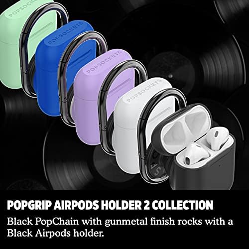 PopSockets Притежателя PopGrip AirPods + PopChain 2: Замяна дръжка и притежателя AirPods за телефони и таблети - Черно Оръжеен метал
