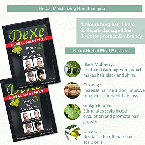 10 БР Dexe Black Hair Shampoo Instant боя за коса за мъже и за жени е Черен на цвят - Лесен за използване - Боя за коса, Устойчиви