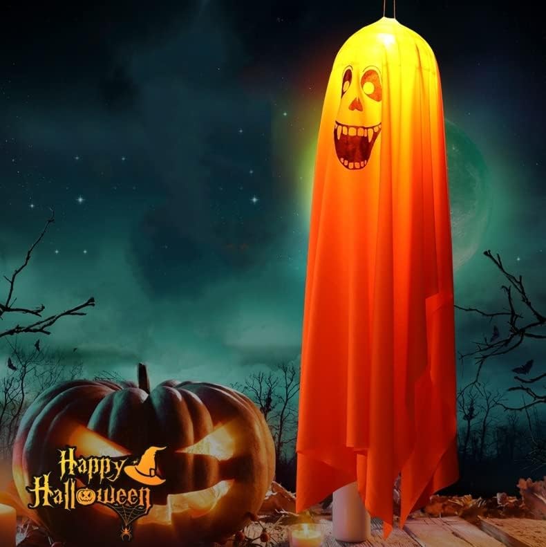 YHJJ Окачен лампа за Хелоуин, призрак, окачен призрак, летящият духа на Хелоуин, led светлини, висящи светещи декоративни осветителни